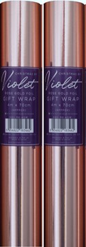 8m Foil Effect Gift Wrapping Paper Cutting Guide - 2x4m Roll's - Plain Rose Gold