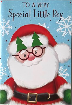 Special Little Boy Christmas Card - Santa in Xmas Tree Glasses Red Foil 7.5x5.25