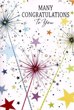 Congratulations Greetings Card - Multicoloured Stars with Silver Foil 7.5x5.25"