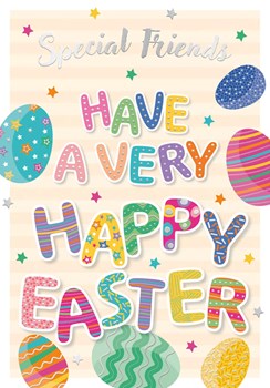 Special Friends Happy Easter Card - Coloured Eggs Writing Silver Foil 7.7x5.25" Special Friends Happy Easter Card - Coloured Eggs Writing Silver Foil 7.7x5.25"