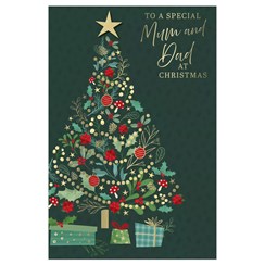 Mum & Dad Christmas Card - Dark Green with Gold Foil Xmas Tree Star 9x6