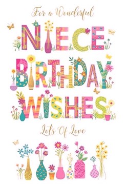 Niece Birthday Card - Pink Yellow Text Flowers Butterflies Gold Foil 7.75x5.25" Niece Birthday Card - Pink Yellow Text Flowers Butterflies Gold Foil 7.75x5.25"