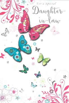 Daughter-in-Law Birthday Card - Bright Butterflies with Silver Foil 7.75x5.25"