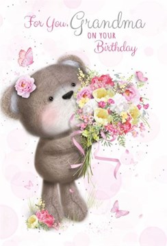 Grandma Birthday Card - Bear with Flowers Butterflies and Silver Foil 7.75x5.25" Grandma Birthday Card - Bear with Flowers Butterflies and Silver Foil 7.75x5.25"
