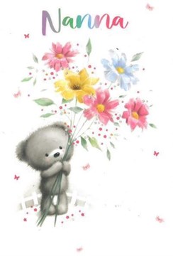 Nanna Birthday Card - Bear with Flowers Rainbow Writing and Glitter 7.75x5.25" Nanna Birthday Card - Bear with Flowers Rainbow Writing and Glitter 7.75x5.25"