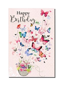 Open Female Birthday Card Multicoloured Butterflies Flower Basket Foil 7.75x5.25