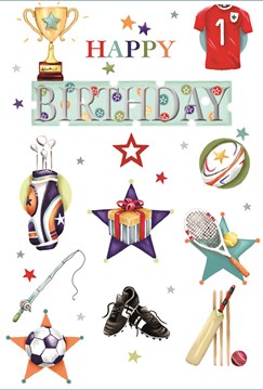 Open Male Birthday Card - Red Football Shirt, Boots, Ball & Trophy 7.75" x 5.25" Open Male Birthday Card - Red Football Shirt, Boots, Ball & Trophy 7.75" x 5.25"