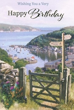 Open Male Birthday Card - Coast Path Scenic Sea View with Gold Foil 7.75x5.25" Open Male Birthday Card - Coast Path Scenic Sea View with Gold Foil 7.75x5.25"