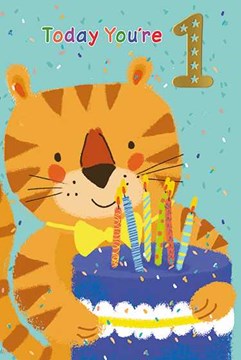 Age 1 Boy Birthday Card - 1st Birthday Tiger with Cake and Red Foil 7.75x5.25 Age 1 Boy Birthday Card - 1st Birthday Tiger with Cake and Red Foil 7.75x5.25