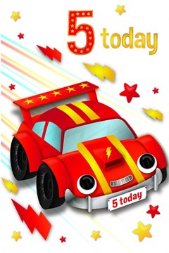 Age 5 Boy Birthday Card - 5th Birthday Red Racing Car Stars with Foil 7.75x5.25" Age 5 Boy Birthday Card - 5th Birthday Red Racing Car Stars with Foil 7.75x5.25"