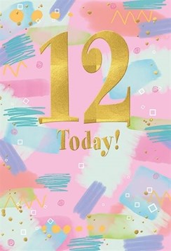 Age 12 Girl Birthday Card - Pink with Lilac Green Abstract and Foil 7.75x5.25"