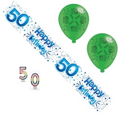 Age 50 Male Birthday Party Pack - 50th Banner, Balloons, Number Candles