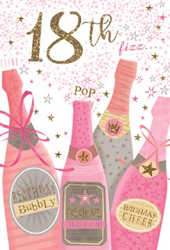 Age 18 Female Birthday Card 18th Birthday Bottles & Stars with Glitter 7.75x5.25
