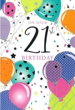 Age 21 Female Birthday Card 21st Multicoloured Balloons & Silver Foil 7.5x5.25"