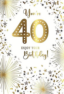 Age 40 Birthday Card - 90th Gold Foil Number Stars and Confetti 7.75x5.25"