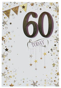 Age 60 Male Birthday Card - Gold Foil 60 And Stars 7.75" x 5.25"