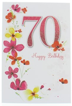 Age 70 Female Birthday Card -70th Birthday Flowers & Pink Glitter 70 7.75x5.25" Age 70 Female Birthday Card -70th Birthday Flowers & Pink Glitter 70 7.75x5.25"