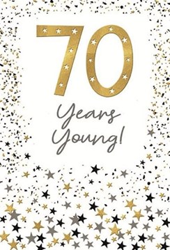 Age 70 Birthday Card 70th Gold Silver Foil Stars 70 Years Young 7.75x5.25" Age 70 Birthday Card 70th Gold Silver Foil Stars 70 Years Young 7.75x5.25"
