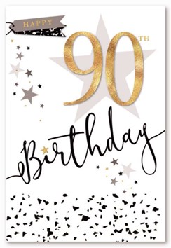 Age 90 Male Birthday Card - 90th Gold Foil Number and Stars 7.75x5.25"