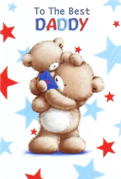 Daddy Birthday Card - Brown Bears, Blue Envelope & Big Red Stars 7.75" x 5.25"