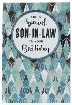Son In Law Birthday Card - Blue and Green Pattern with Silver Foil 7.75x5.25"