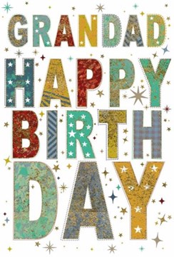 Grandad Birthday Card - Blue Green Yellow Writing & Stars Gold Foil 7.5x5.25" Grandad Birthday Card - Blue Green Yellow Writing & Stars Gold Foil 7.5x5.25"