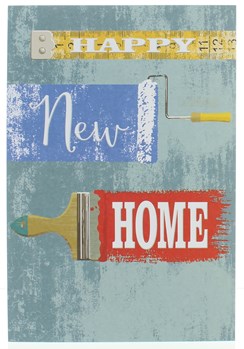 New Home Greetings Card - Writing With Paint Brush & Tape Measure  7.75" x 5.25"