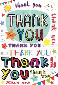 Thank You Greetings Card - Bright Text, Sunshine, Bunting & Stars 7.75" x 5.25"