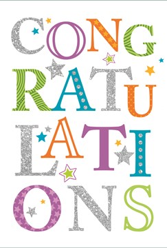 Congratulations Greetings Card - Congratulations, Stars & Glitter  7.5" x 5.25"