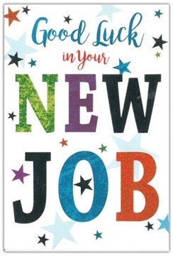 Good Luck In Your New Job Card - Coloured Writing Stars & Silver Foil 7.75x5.25"
