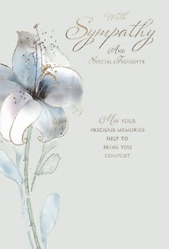 With Sympathy Condolence Card - Green with White Lily and Gold Foil 7.5x5.25"