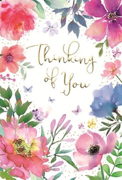 Thinking of You Card - Pink Blue Lilac Flowers Butterflies Gold Foil 7.5x5.25" Thinking of You Card - Pink Blue Lilac Flowers Butterflies Gold Foil 7.5x5.25"
