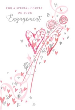 Engagement Congratulations Card - Pink Silver Hearts with Silver Foil 7.75x5.25"