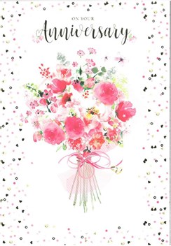 Open Wedding Anniversary Card - Pink Flowers and Gold Foil 7.75" x 5.25"