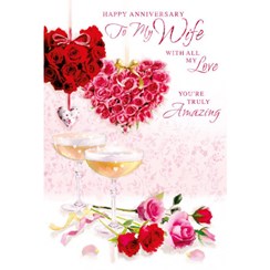 Wife Wedding Anniversary Card - Hearts of Roses Champagne & Glitter 7.75 x 5.25" Wife Wedding Anniversary Card - Hearts of Roses Champagne & Glitter 7.75 x 5.25"