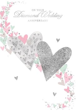 Diamond 60th Wedding Anniversary Card - Pink & Silver Foil Heart 7.75" x 5.25"