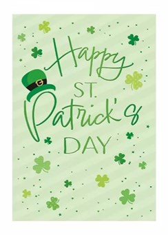 Happy St Patrick's Day Card - Green Hat and Clovers with Green Foil 7.5x5.25"
