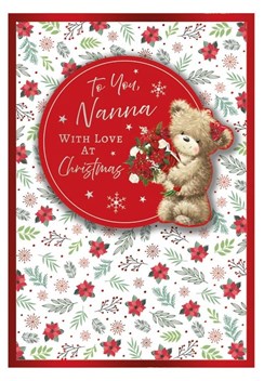 Nanna Christmas Card - Bear and Flowers with 3d attachment and Foil 7.75x5.25"