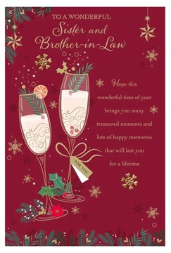 Sister & Brother-in-Law Christmas Card - Champagne Flutes with Gold Foil 9x6"