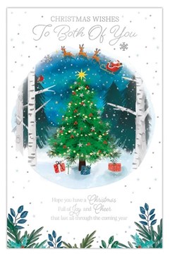 Both Of You Christmas Card with 8 Page Insert - Xmas Tree Silver Foil 12x8"
