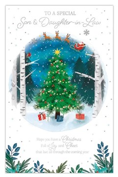 Son & Daughter-in-Law Christmas Card with 8 Page Insert - Xmas Tree 12x8"