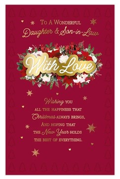 Daughter & Son-in-Law Christmas Card with 8 Page Insert -Flowers Gold Foil 12x8"
