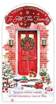 To All The Family Christmas Card - Wreath on Door in Snow 3d attachment 9x4.75"