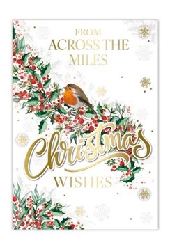 Across The Miles Christmas Card - Red Robin on Holly with Gold Foil 7.5x5.25"