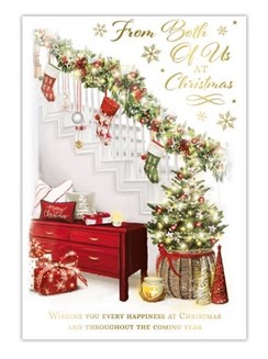 From Both Of Us Christmas Card - Garland on Staircase with Gold Foil 7.5x5.25