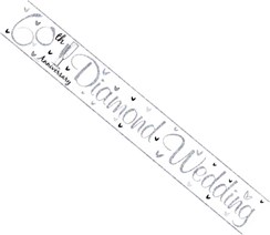 Diamond 60th Anniversary Foil Party Banner - Diamond Wedding - Silver Flutes