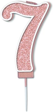 Number 7 Rose Gold Glitter Birthday Party Cake Candle - 3" (7.5cm)