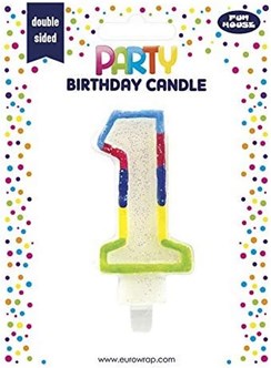 Number 1 Multicoloured Double Sided Glitter Birthday Party Candle - 3"/7.5cm Number 1 Multicoloured Double Sided Glitter Birthday Party Candle - 3"/7.5cm
