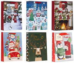 Set of 6 Extra Large Christmas Gift Bags with Handle & Tag Mixed Designs Set of 6 Extra Large Christmas Gift Bags with Handle & Tag Mixed Designs