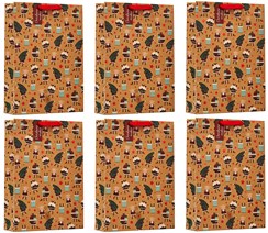 Pack of 6 Extra Large Christmas Gift Bags - Kraft Santa Tree Turkey 18x13"